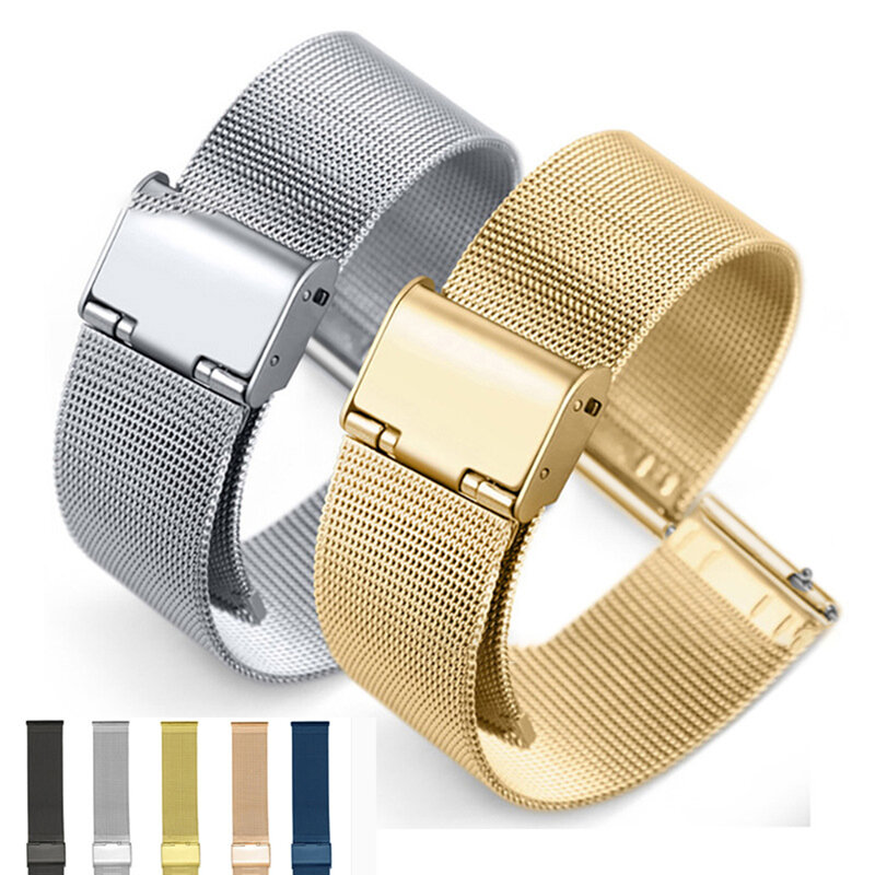 12-22mm Universal Milanese Watchband Quick Release Watch Band Mesh Stainless Steel Strap Wrist Belt Bracelet Black