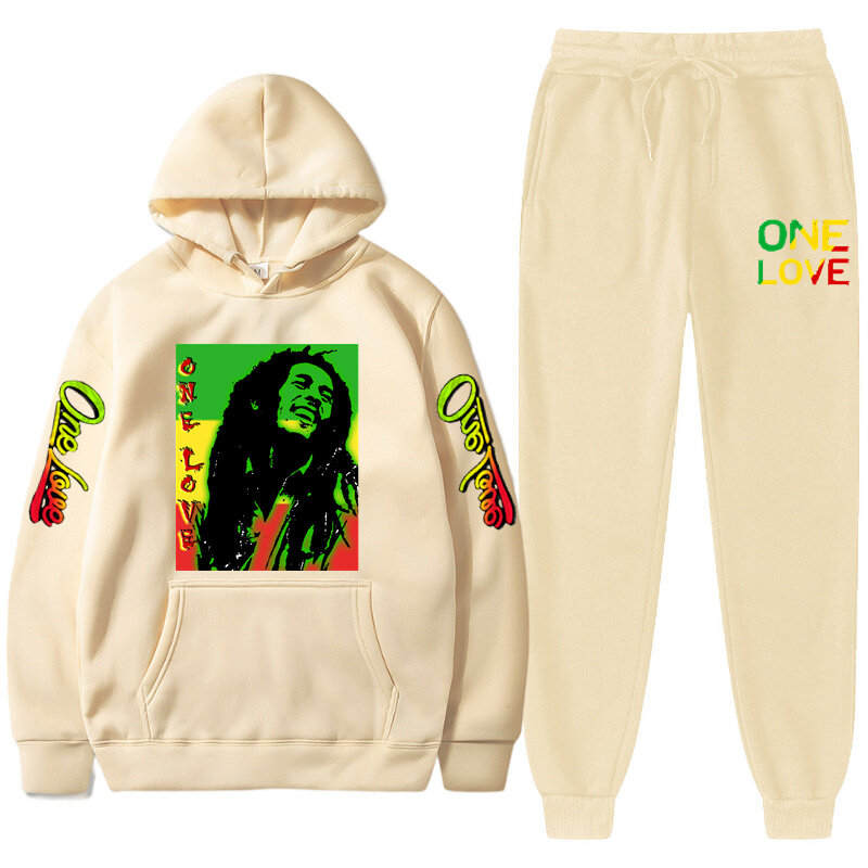 Толстовка с капюшоном для мужчин и женщин, свитшот с принтом One Love, с надписью Bob Marley Legend Reggae, зимний модный Повседневный Топ с длинным рукавом и брюки, костюм, одежда
