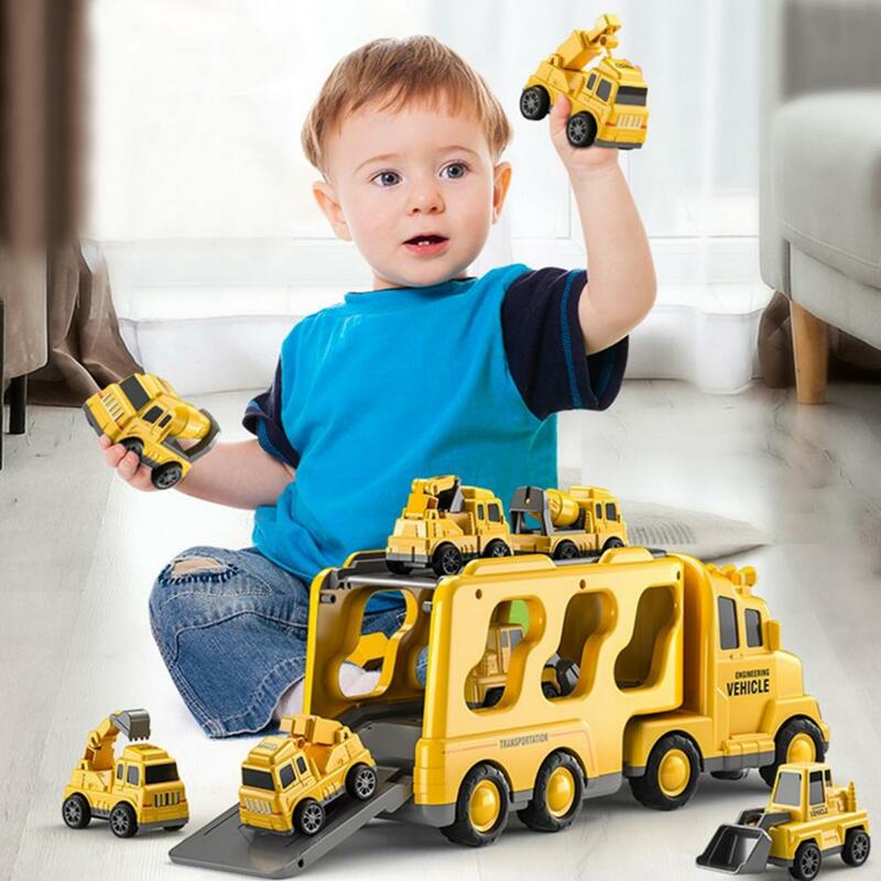 Educational Truck Toy Double Layers Drive Construction Vehicle Toy with Music Light Movable Joints Pull Back Cars Funny for Boys