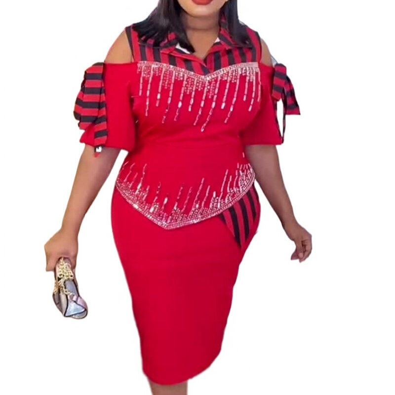 Robe africaine vintage pour femmes, design rouge, dashiki, abaya, bandage, midi, bazin, vêtements africains sexy, robe de soirée
