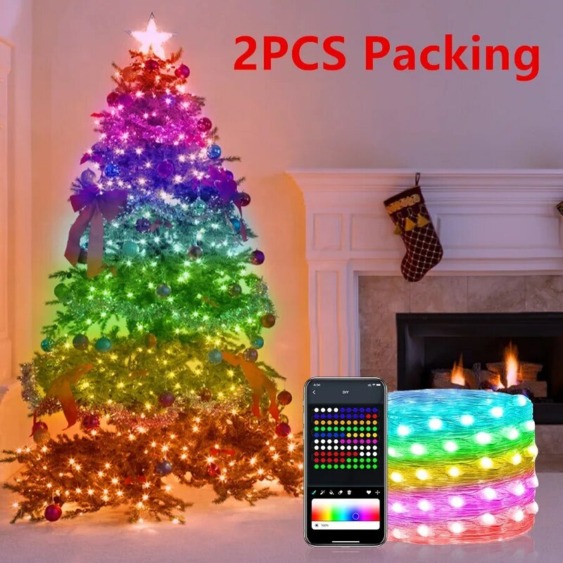 Guirxiété lumineuse LED RGBIC WS2812B RGB, 20m, lumières de Noël dégradées, Bluetooth, USB, 5V, adressable, musique