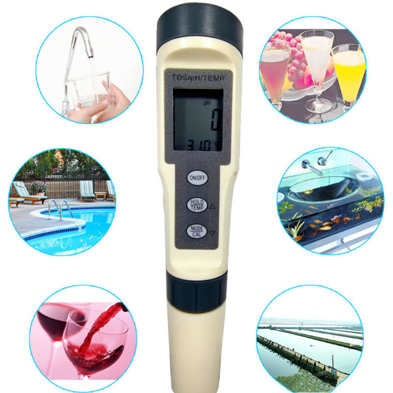 قلم اختبار المياه لاختبار TDS-PH-درجة الحرارة ، اختبار مقاوم للماء عالية الدقة لأحواض السمك مياه الشرب