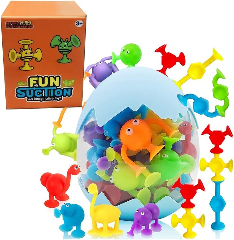 ดูดถ้วยของเล่น27 PCS ซิลิโคนดูดอ่างอาบน้ำของเล่นของเล่นการเดินทางหน้าต่างของเล่นเด็ก Sensory ของเล่นไดโนเสาร์ Eggshell เก็บ