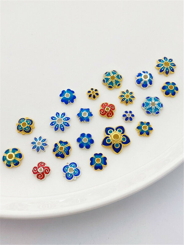 18K gold coated cloisonne drop oil flower separated bead tray DIY handmade beaded bracelet necklace material