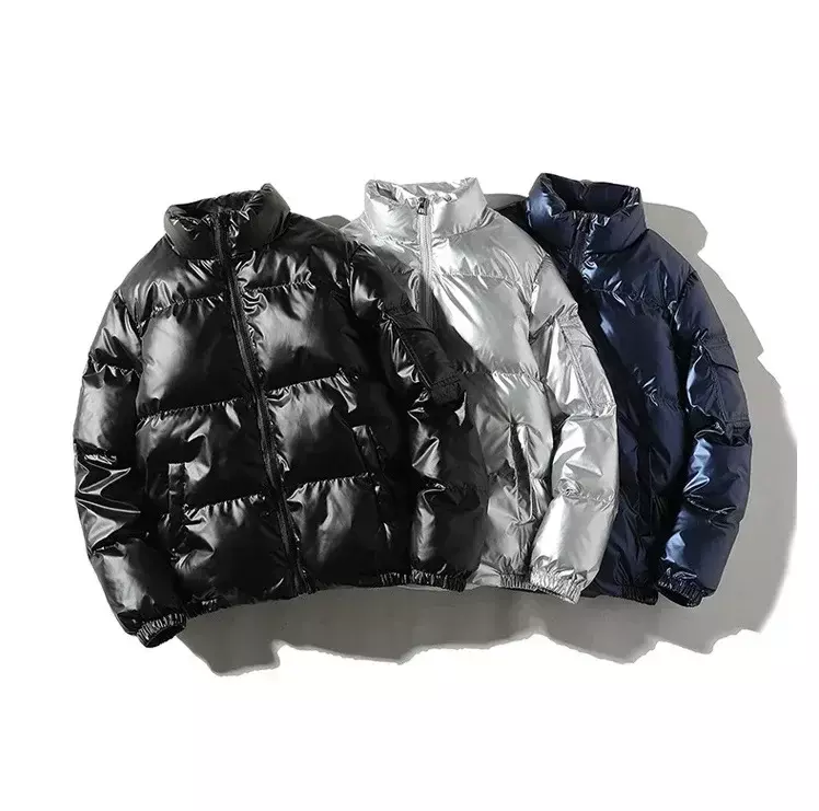 남녀공용 광택 블랙 코트 및 재킷, 하라주쿠 파카, 면 패딩 후드, 밝은 자케타, 남성 유니섹스 겨울 의류