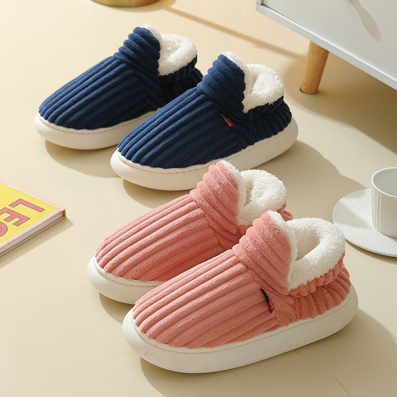 Keew-Zapatillas peludas impermeables para hombre y mujer, zapatos de algodón para interiores, botines de felpa para la nieve, Zapatillas de casa, novedad de 2023