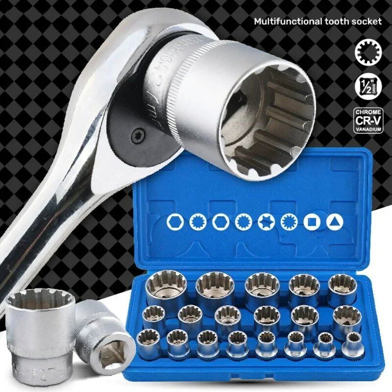 New Type 12 Point Torx  Wrench Set Lock Socket Crv Hex Torx Splined Bit Socket Set Hex Socket Repair Tool Kit M8-M32