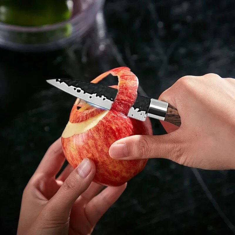 Set pisau dapur, 6 buah Set pisau dapur pola palu pengiris daging koki pisau buah tajam gunting sayuran dapur pisau utilitas