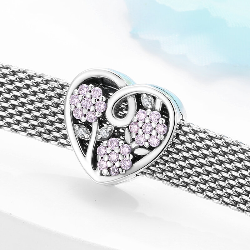 Breloques à clip en forme de cœur en argent regardé 2024, perles de bracelet originales, bijoux fins, offre spéciale, 925