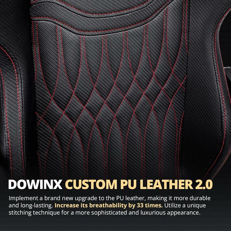 Dowinx Gaming Chair Breathable PU Leather Gamer Chair with Pocket Spring Cushion, Ergonomic Computer Chair with Massage Lumbar S