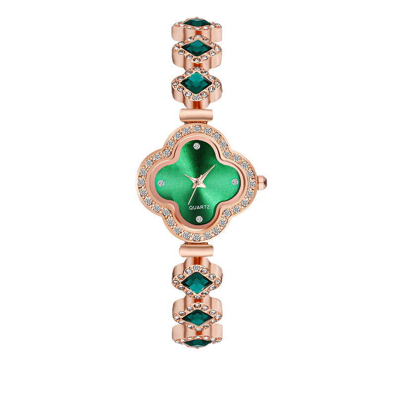 Часы наручные женские кварцевые изумрудно-зеленые, повседневные модные роскошные, с браслетом из розового золота, со стразами, подарок для девушек