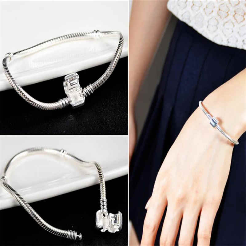 Gelang perak murni 925 bersertifikat asli merek terkenal untuk wanita DIY jimat manik-manik rantai Tautan ular perhiasan pergelangan tangan klasik