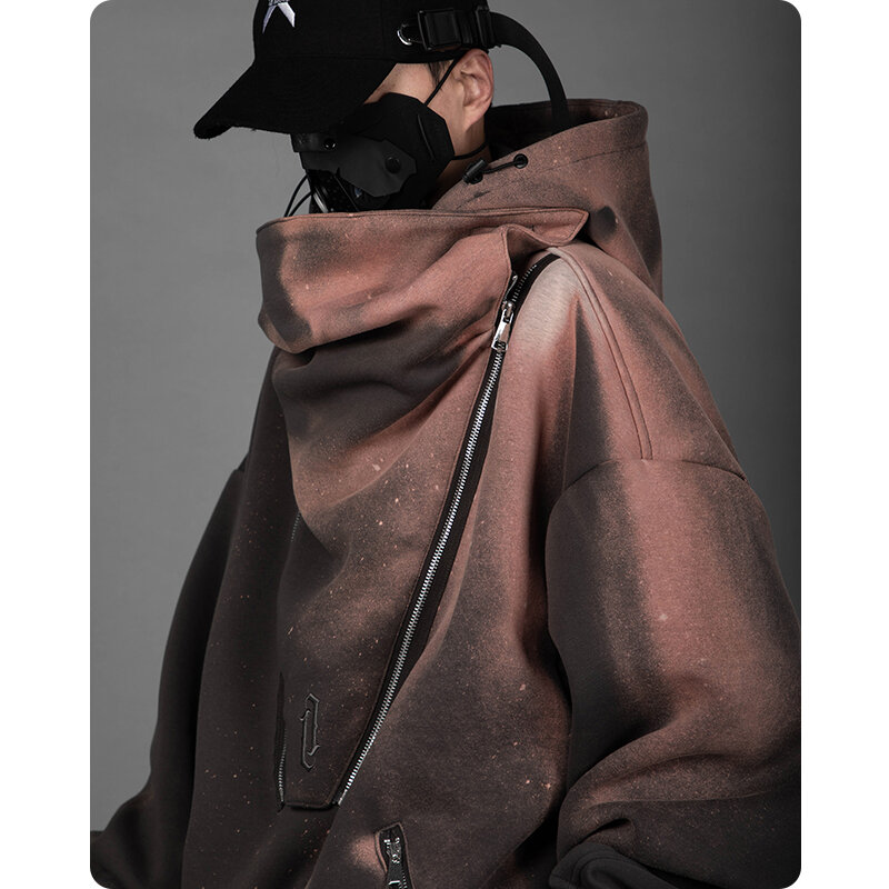 Maglione con cappuccio con decorazione cerniera Unisex felpa con cappuccio Pullover funzionale Casual abbigliamento da uomo confortevole Harajuku Hiphop Streetwear