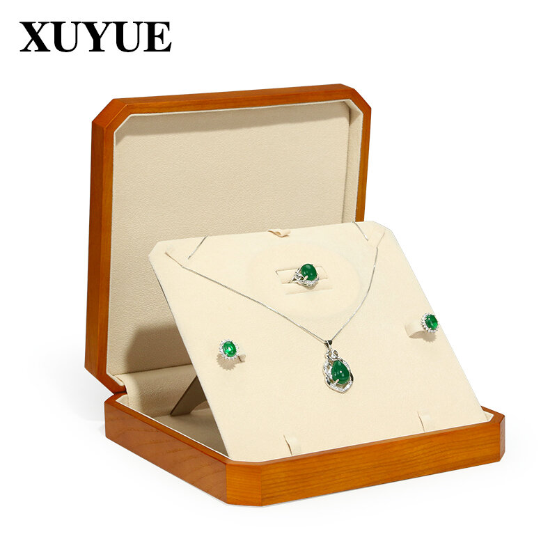 Solidne drewniane pudełko na biżuterię aksamitne wysokiej klasy naszyjnik pudełko na pierścionek bransoletka z wisiorkiem zestaw bransoletek pudełko do przechowywania skarbów