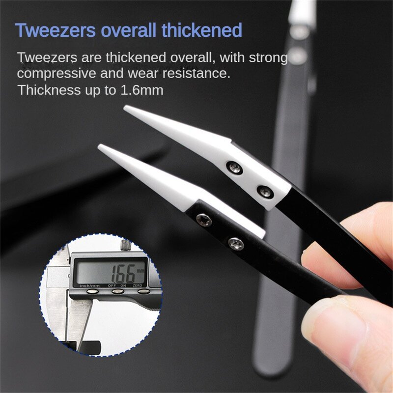 3pcs Ceramic Reverse Tweezers Non Conductive Anti-Static Heat Resistant Tweezers Little Curved/Big Curved/Straight Steel Tweezer