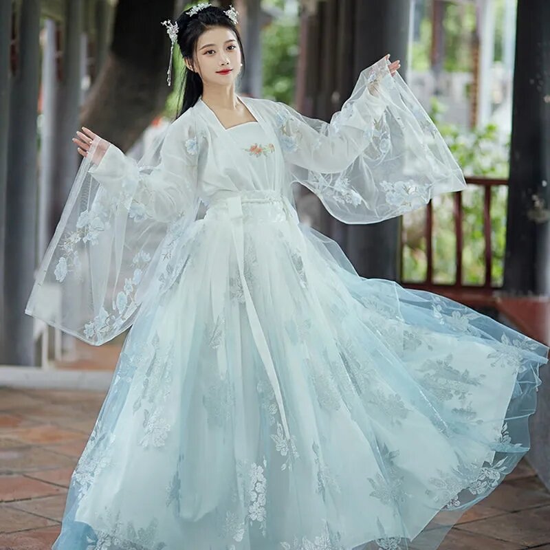 ชุด Hanfu ยาวของแท้สำหรับผู้หญิงปรับปรุงงานวันเกิด Hanfu, ฤดูใบไม้ผลิฤดูใบไม้ร่วง, งานเลี้ยงผู้หญิง, เสื้อผ้าเต้นรำ, สง่างาม