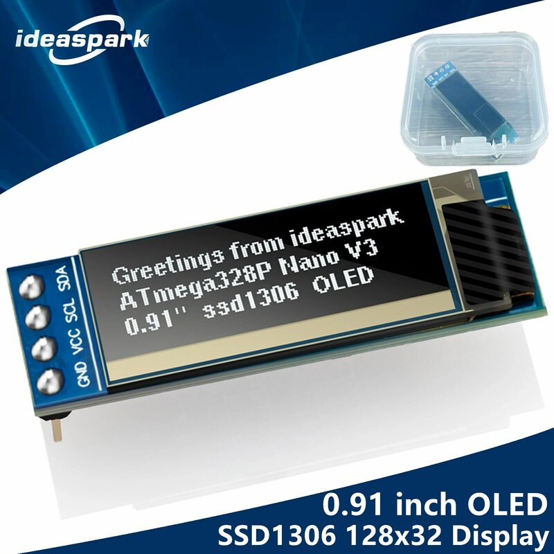 Módulo de Display LCD OLED para Arduino, Pinos Soldados, Driver IIC I2C, Tela Serial I2C, SSD1306, 0.91 ", 128x32, 4Pin, 3.3V, 5V