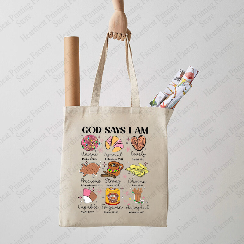 God SenciI Am Mexican Pattern Tote Bag, Canvas Initiated Bag for Christian, 03/Commute, Sac à provisions réutilisable pour femme