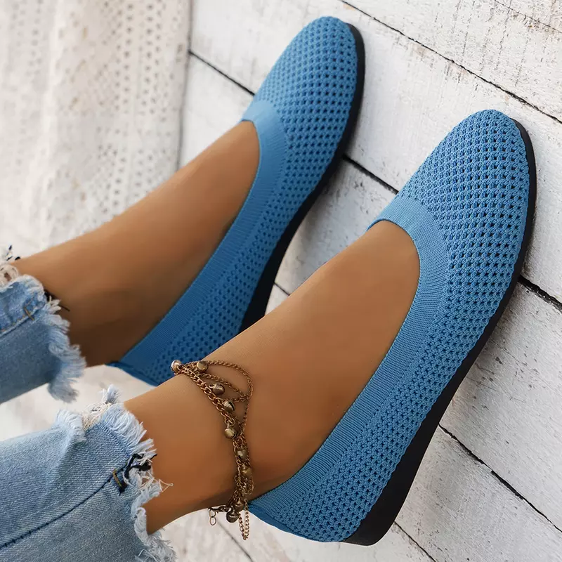 Women Flat Shoes Solid Knitted Summer Shoes Casual Breathable Ballet Flats Women Mesh Flat Shoes Loafers Woman Zapatos De Mujer