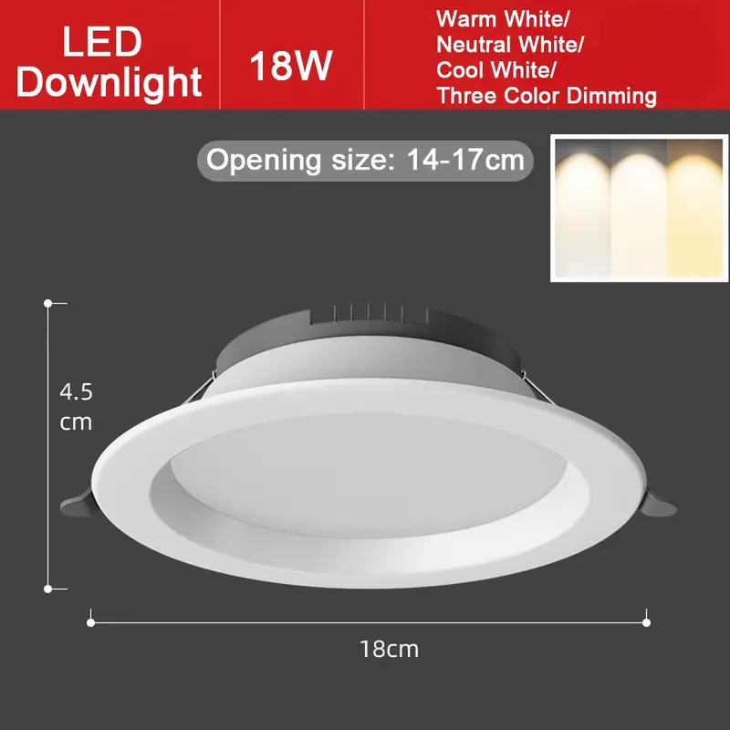 Lâmpada de teto redonda embutida, Downlight, iluminação interior, branco quente, branco frio, 5W, 9W, 12W, 18W, AC 220V-240V