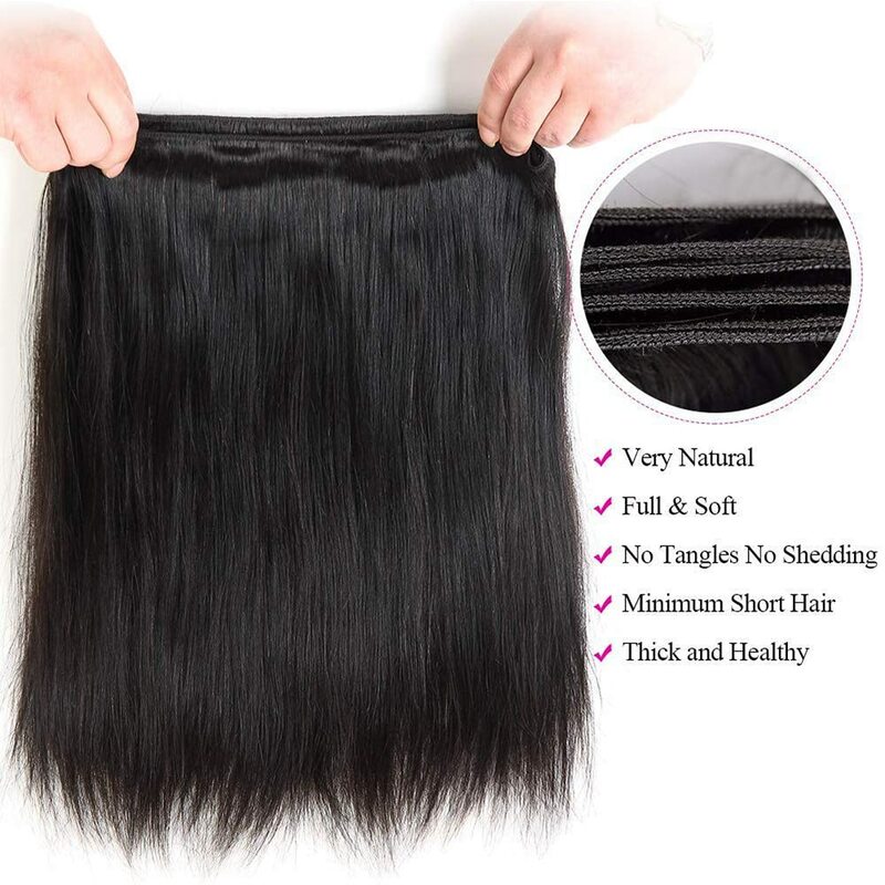 Прямые искусственные человеческие волосы для наращивания, один пучок шелковистых прямых бразильских натуральных человеческих волос, волнистые натуральные черные # 1B для женщин