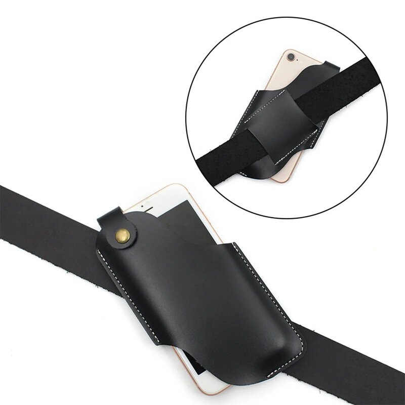 Lightweight Belt Phone Pouch Multi-Purpose Black PU Belt Holster Holder for Men Carrying Pouch