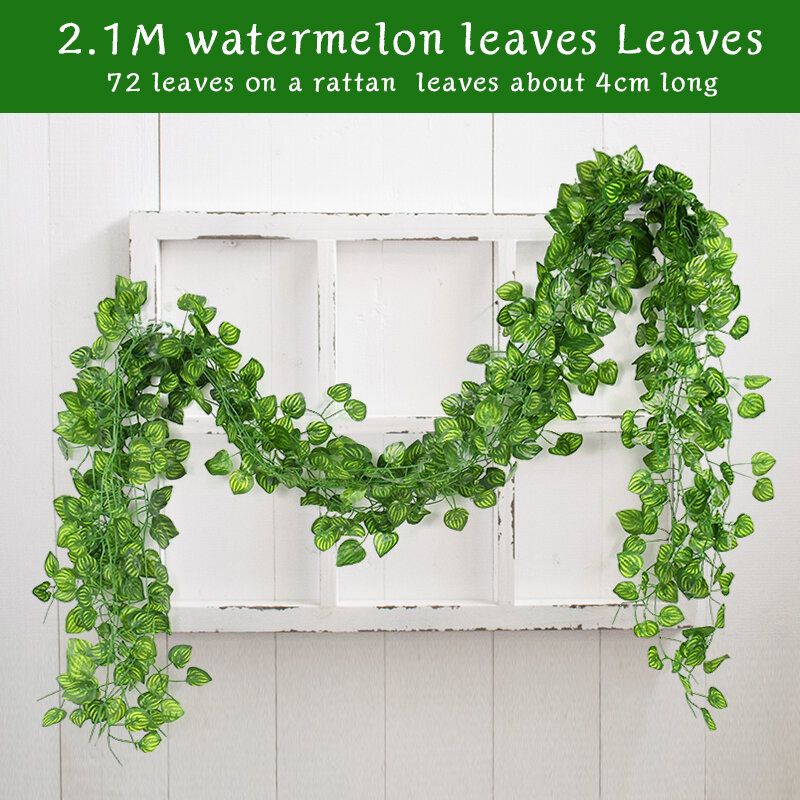 2.1M 인공 식물 녹색 아이비 잎 화환 실크 벽걸이 포도 나무 홈 가든 장식 웨딩 파티 DIY 가짜 화환 잎