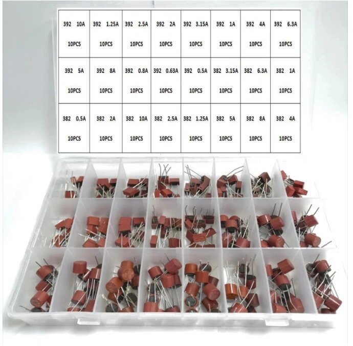 240pcs Fuse Tube 392 Square 382 Round 24 Value Blow Cylindrical Fuse Tube Slow Blow 0.5a-10a 24 Specifications Of 10 Each