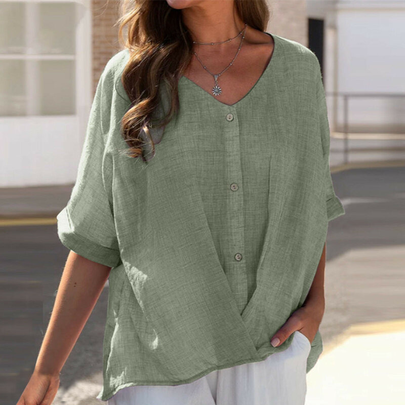 Solid Casual Loose Shirts For Women 2024 Summer Vintage Women'S Oversized Shirts And Blouses Fashion Elegant Youth Female Tops