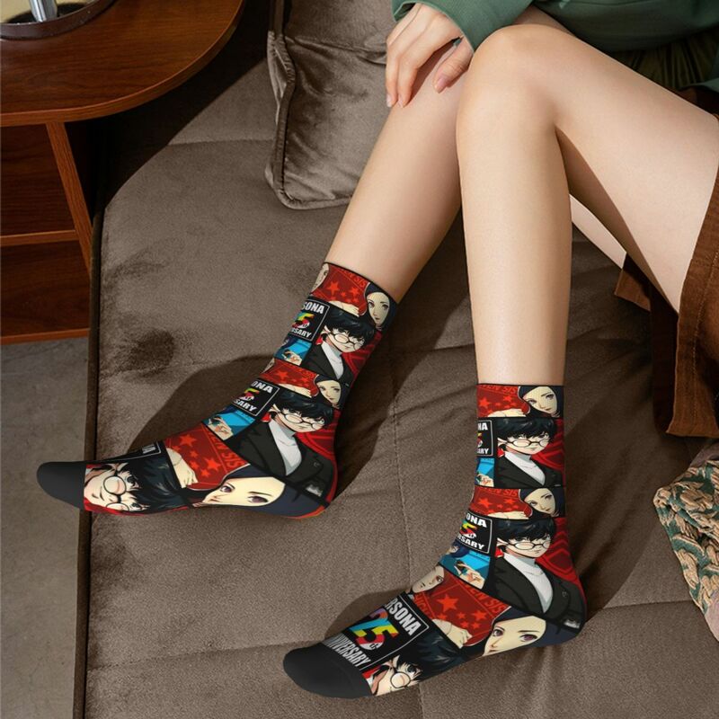 Persona Anniversary Game Fans Lover Design Theme Crew Socks Merch for Women Cozy Sock