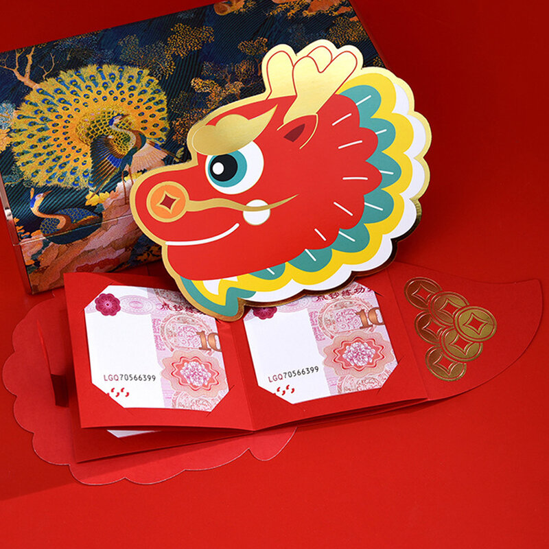 Chinese New Year Red Envelopes Foldable Dragon Red Money Pocket 2024 Chinese Spring Festival Lucky Hong Bao Kids Birthdya Gift