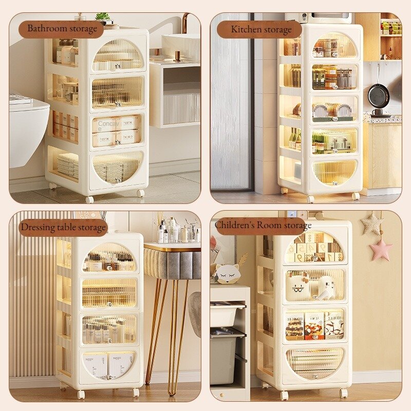 Cream-style Multipurpose Storage Cabinet Organizer,With Mute 360° Universal Wheel Moveable Shelf,For Kitchen,Bathroom,Bedroom