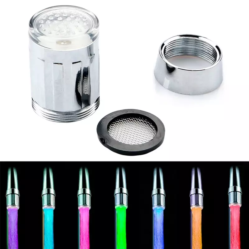 Cabezal de boquilla de ducha con luz LED para grifo de agua, cambio de 7 colores, Sensor de temperatura, accesorios de baño y cocina