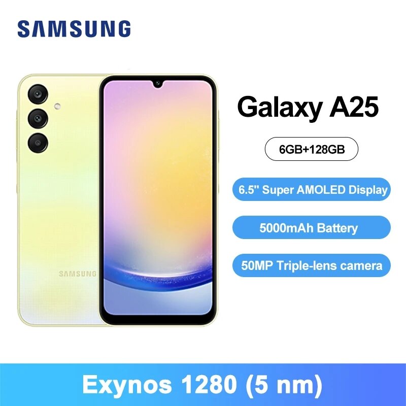 โทรศัพท์มือถือซัมซุง Galaxy A25 5G Exynos 1280แอนดรอยด์14 6.5 "120Hz จอแสดงผล Super AMOLED Display 5000mAh แบตเตอรี่25W ชาร์จแบบมีสาย