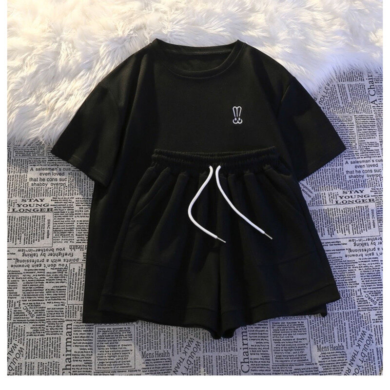 Women's Casual Short Sleeved Top Shorts Two Piece Set Summer New Large Size Clothing Loose Fashion Running Sports Suit For Women