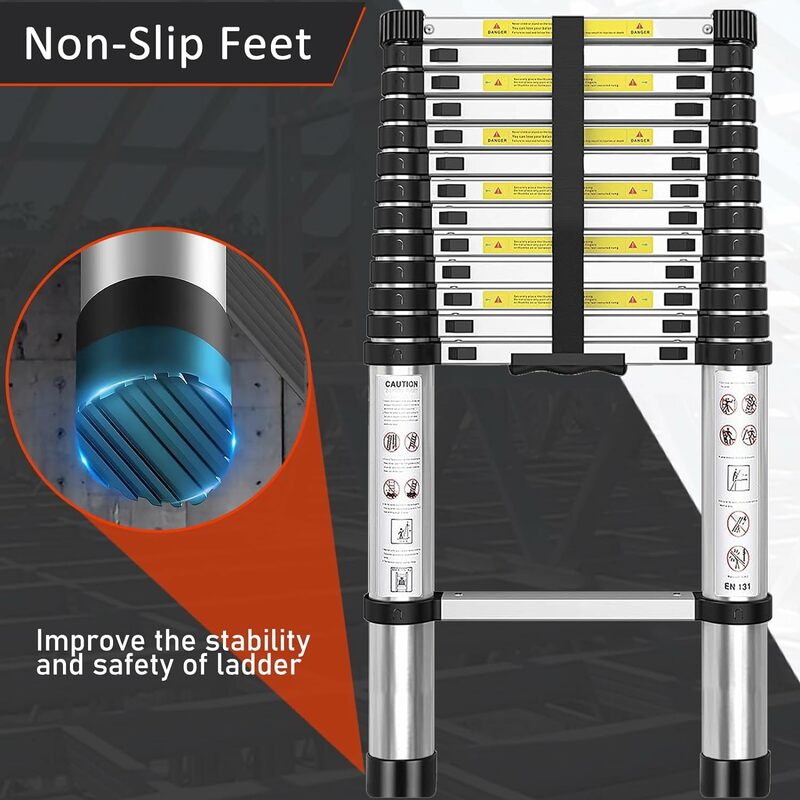 Arcom escalera telescópica de aluminio, escalones de extensión ligeros multiusos, pies antideslizantes, 8,5 pies