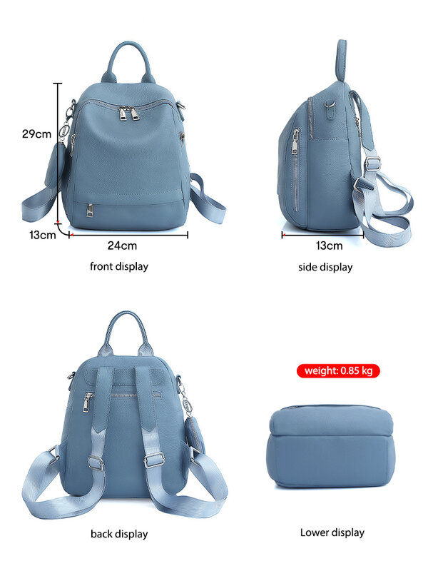 Zency-mochila de piel auténtica para mujer, bolso escolar de alta calidad, bandolera de viaje, 2024