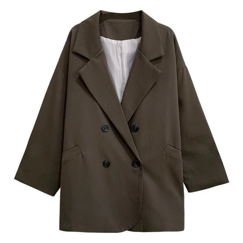 Blazer marrom vintage feminino, jaqueta de grandes dimensões, terno casual, elegante, oficial, chique, primavera, outono, moda