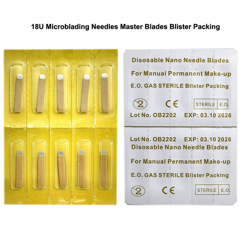 Cuchillas de aguja maestras para Microblading, 18U, U304, acero inoxidable