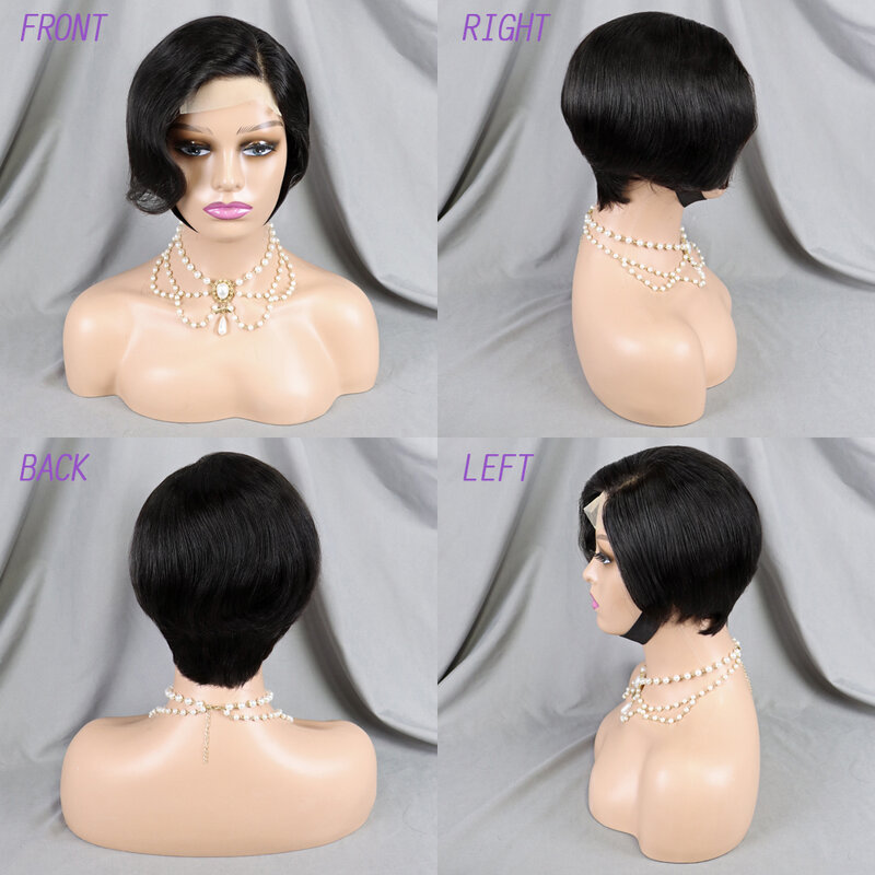 4x4 Lace Front Wigs Short Curly Pixie Cut Wig Human Hair Pre Plucked Bleached Knots Wigs Bob Wig Lace Front Human Hair Wigs