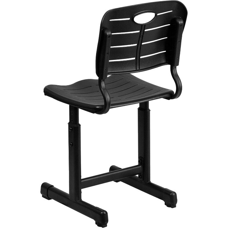 Silla de estudiante negra de altura ajustable con marco de Pedestal negro, tapas de suelo antideslizantes de uso diario, silla de prevención