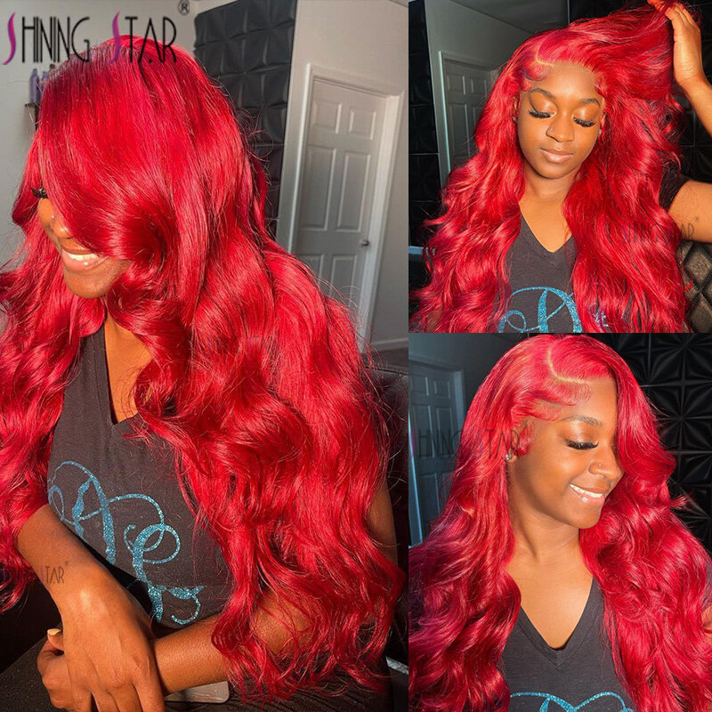 Wig rambut manusia renda depan 13X6 gelombang tubuh 34 inci untuk wanita Wig rambut manusia renda depan Merah telah ditanami 13X4 HD renda Frontal rambut manusia