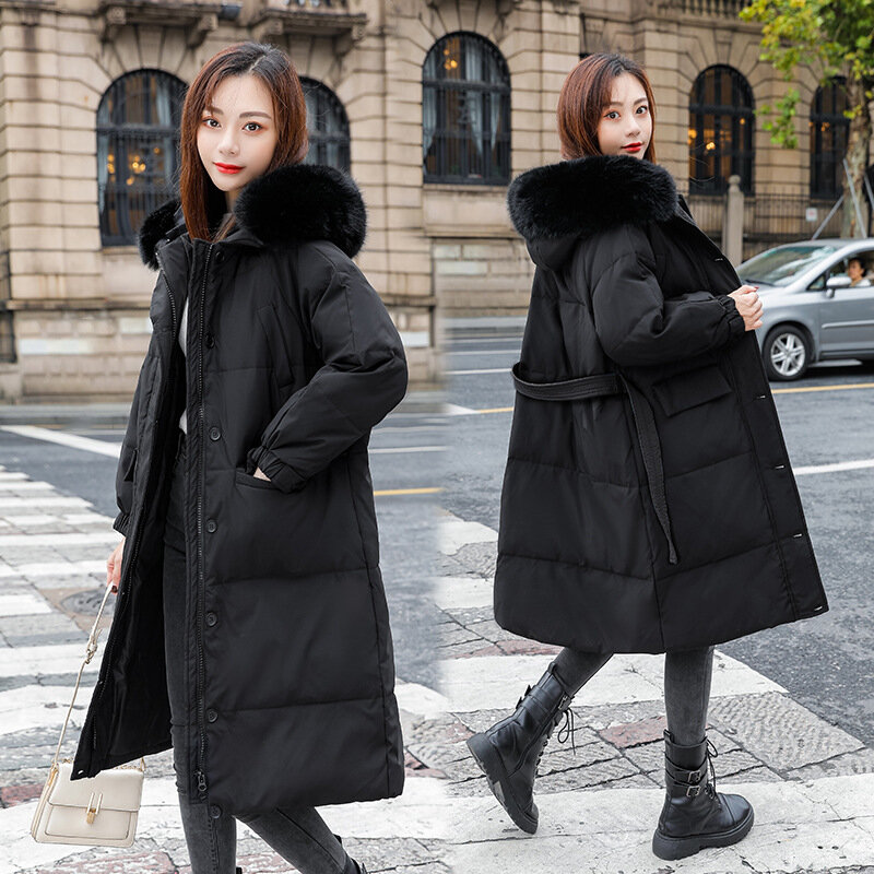 여성용 방풍 및 보온 코트, 대형 퍼 칼라, 두꺼운 90 화이트 덕 다운 롱 다운 재킷, 한국 버전, 2023 겨울 신상