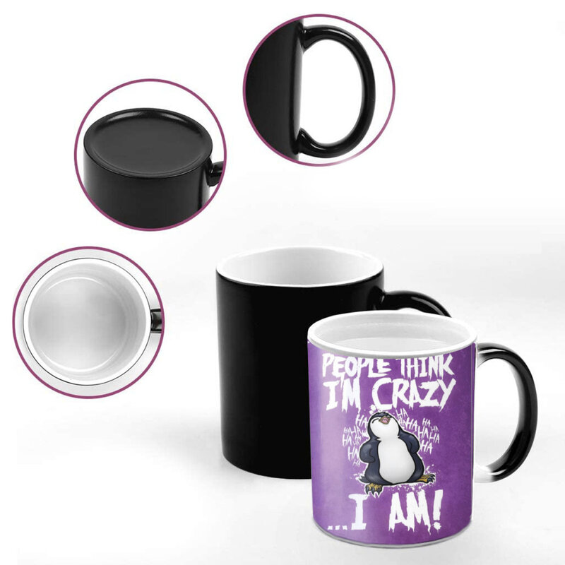 Crazy-p-enguin-tazas de café de cerámica de dibujos animados, cambio de Color, taza de té, tazas de leche, regalos interesantes