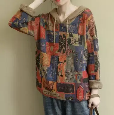 Suéter con capucha de manga larga para Mujer, Tops con estampado de dibujos animados, moda femenina Harajuku, ropa de lana de talla grande, otoño