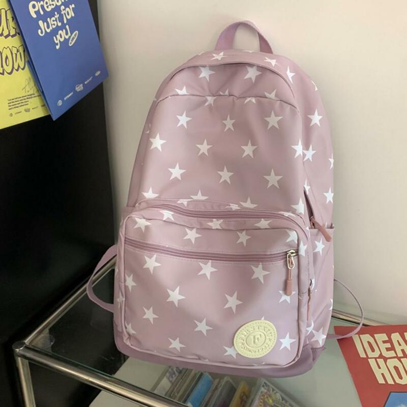 Students Backpack Five-pointed Star Print Portable Adjustable Straps Multi-pocket Large Capacity Teenage Casual Schoolbag Supply