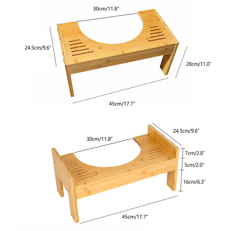 Taburete de inodoro ajustable de bambú, silla y ayuda para el inodoro, orinal de bambú, taburete para caca para aliviar el estreñimiento, 7-9 pulgadas