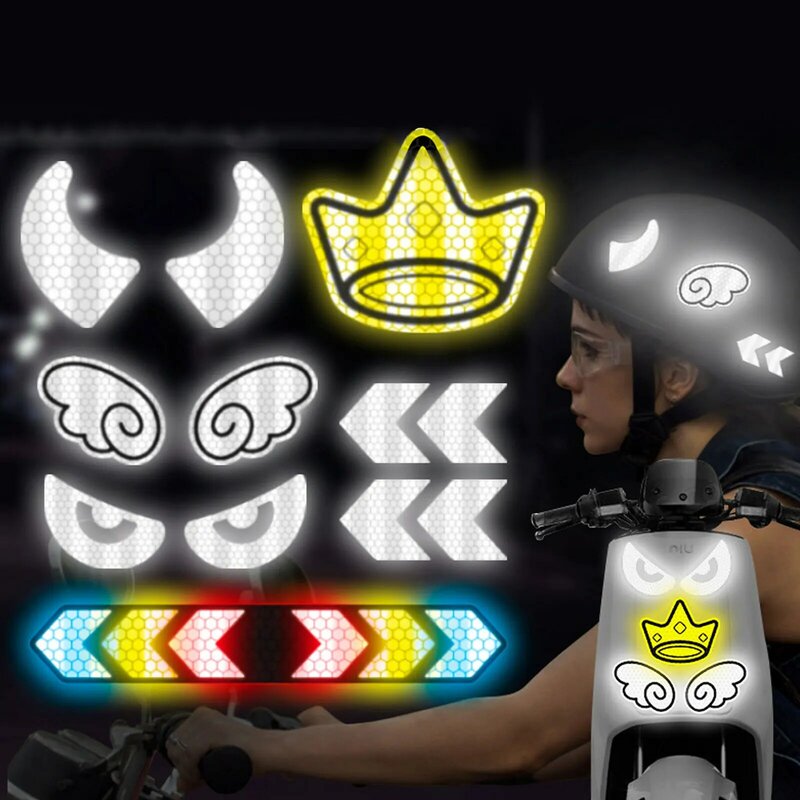 Neue Kreative Wasserdichte Brille Teufel Horn Motorrad Helm Aufkleber Nacht Warnzeichen Reflektierende Aufkleber Außen Zubehör