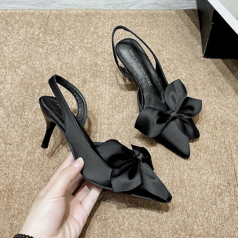 Décolleté da donna sandali grandi tacchi alti estivi da donna nuovo papillon in tinta unita tacco sottile a punta tacco alto scarpe da donna di moda