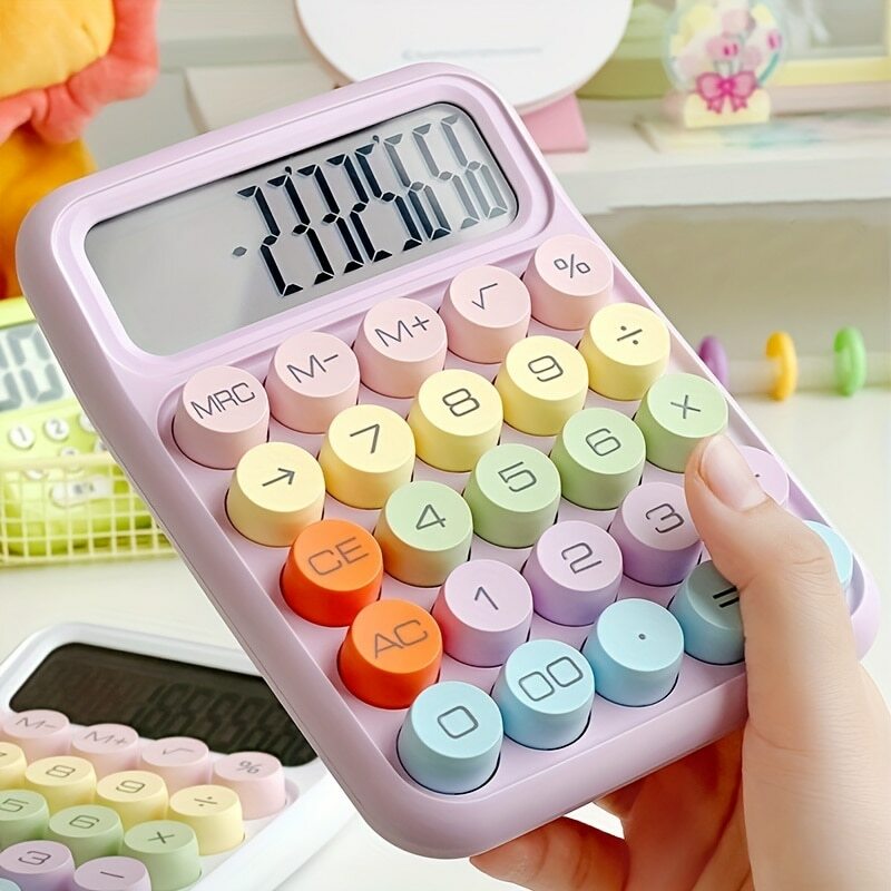 Calculadora de teclado mecânico bonito Candy Color, Papelaria Desktop, Escritório, 12 dígitos, 1pc